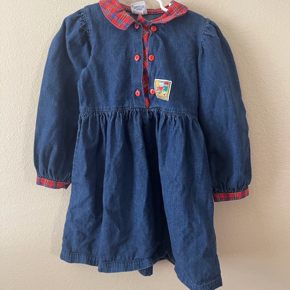 Vintage OshKosh Denim Dress with Plaid Details